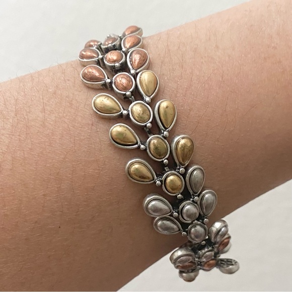 Retired LUCKY BRAND Tricolor Teardrop Link Bracelet 38.1g - Picture 9 of 12